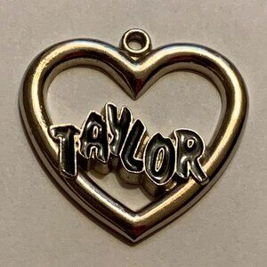 "TAYLOR" Black Enamel Name Silver-tone Heart Shaped Pendant